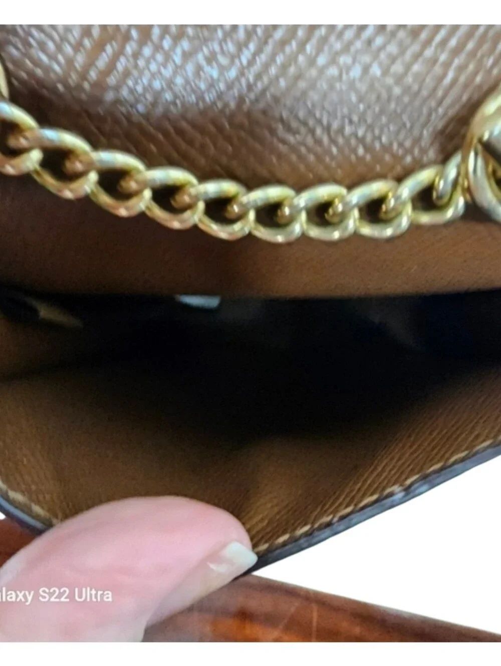 Coach Brown/Tan Leather Crossbody Phone Pouch Chain Strap Gold Hardware